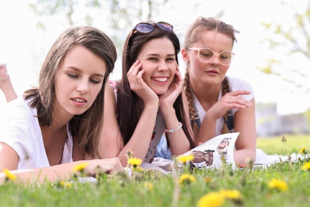 Friendship. Women in park during the day