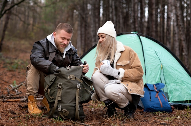 friensds enjoying their winter camping