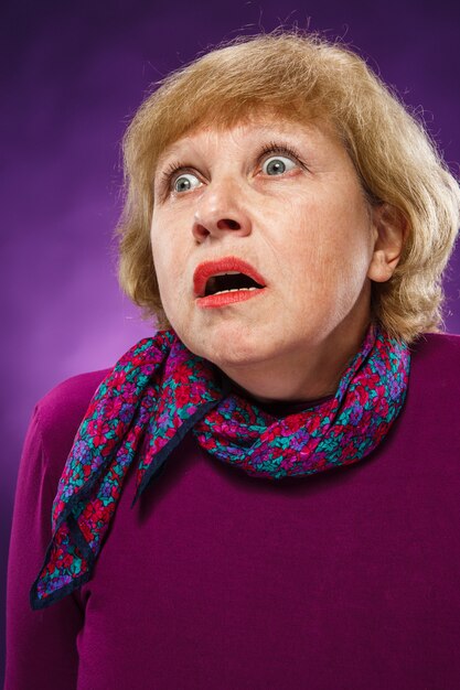 The frightened senior woman