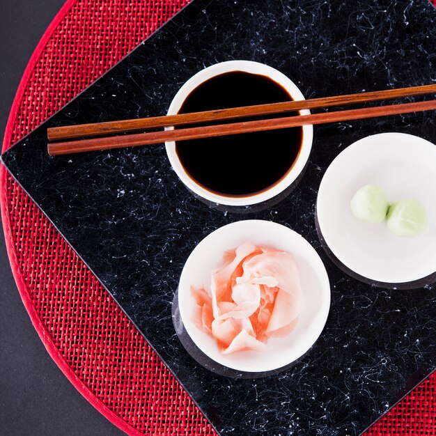 From above Asian condiments