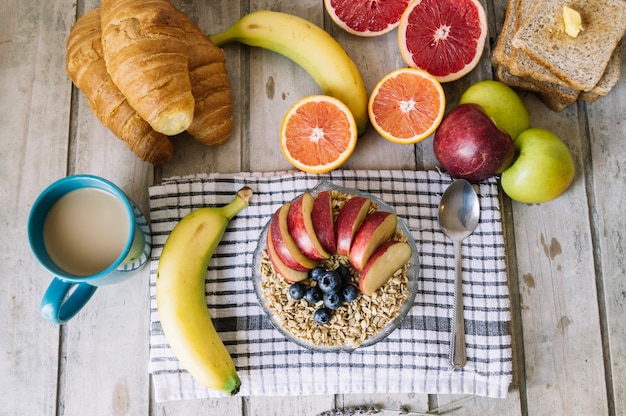 From above cereal and fruits