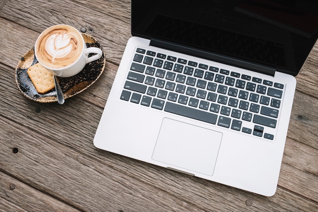 From above laptop and coffee