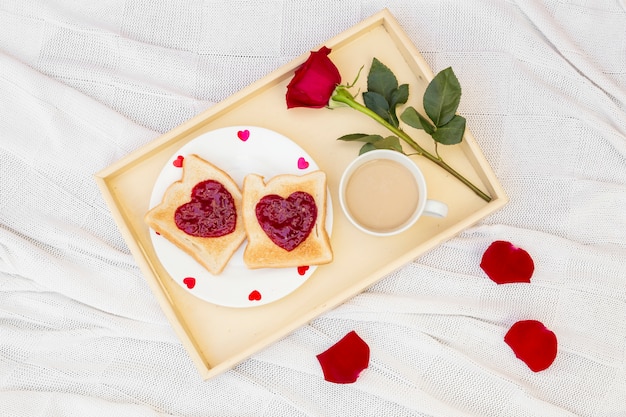 Free photo from above of served romantic breakfast