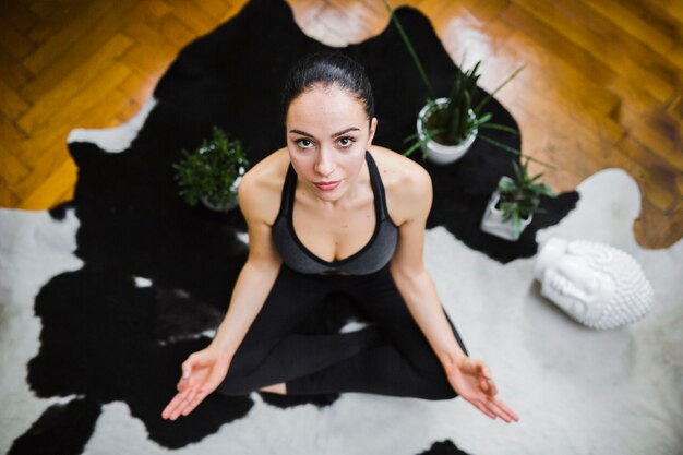 From above woman during meditation