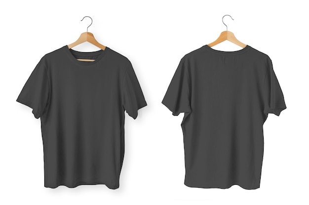 Front and back isolated black t-shirts
