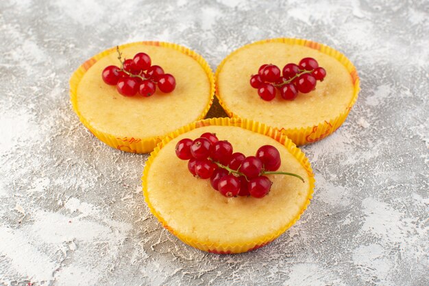 Front close view cake with cranberries delicious and perfectly baked on the grey surface