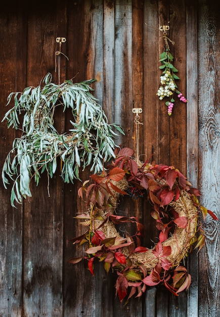 Free photo front porch with autumn wreaths