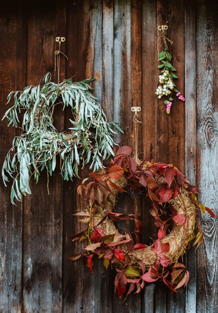 Front porch with autumn wreaths