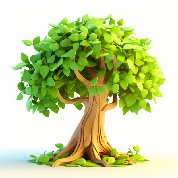 Free photo front view of 3d tree with leaves and trunk