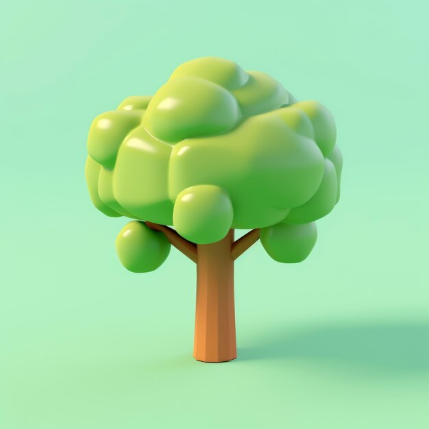 Front view of 3d tree with leaves and trunk