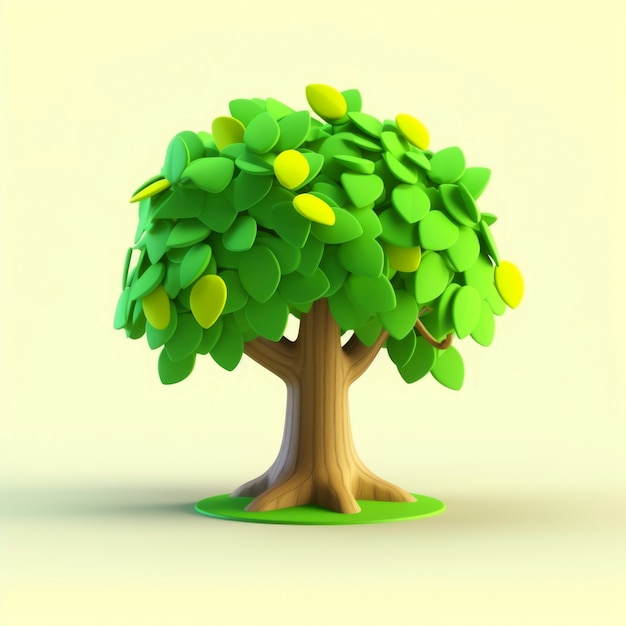 Free photo front view of 3d tree with leaves and trunk