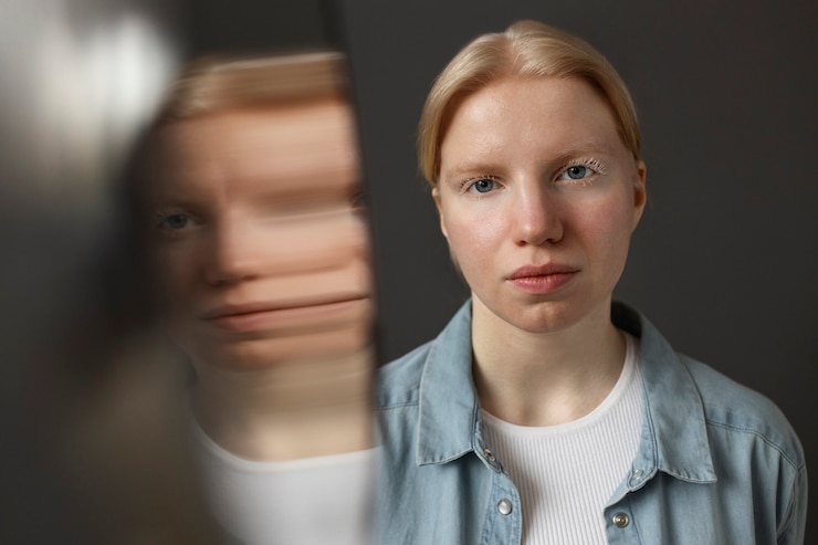 Free Photo front view albino woman posing