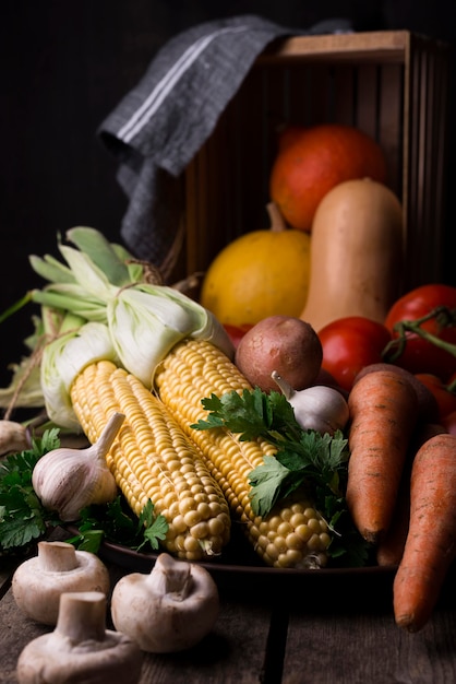 Front view arrangement of autumn vegetables