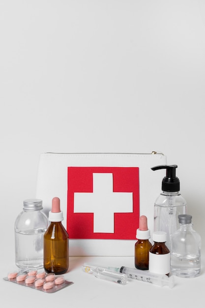 front view arrangement of medical still life elements