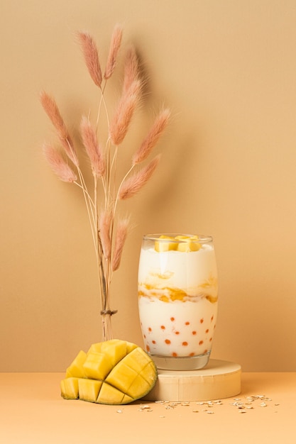 Front view assortment of healthy breakfast meal with yogurt