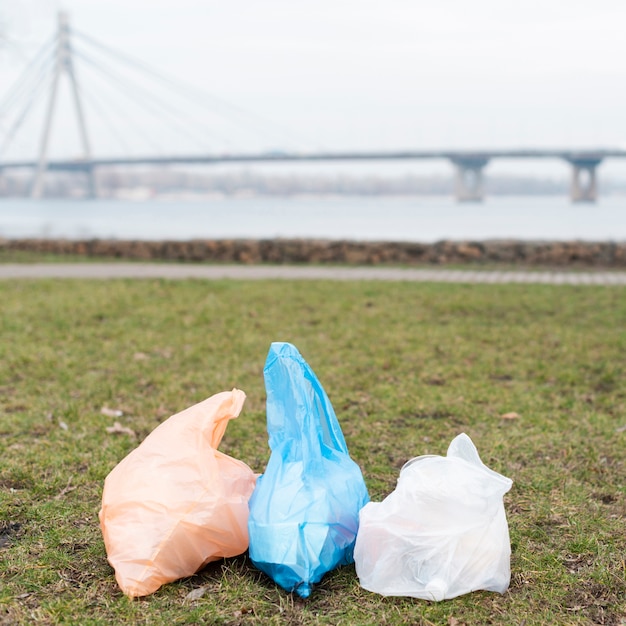 Free photo front view of bags on ground