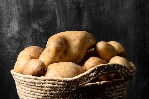 Front view of basket with potatoes