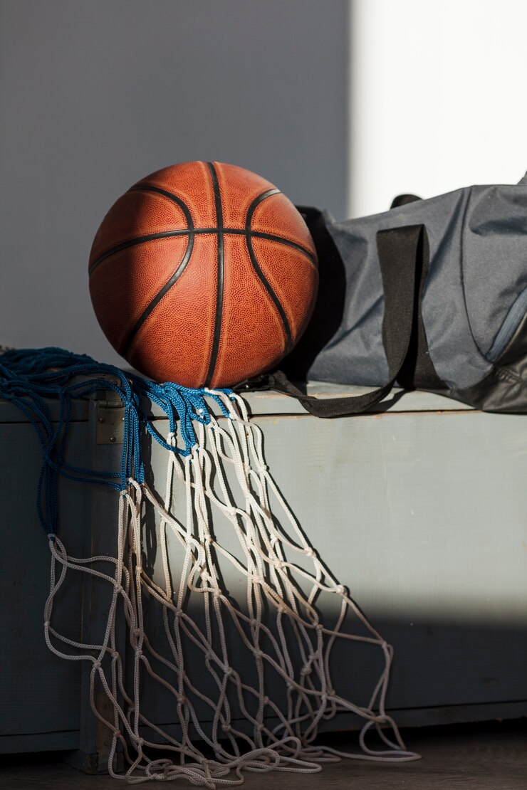 Free Photo front view of basketball with net and bag