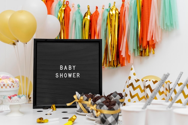 Free photo front view of beautiful baby shower concept