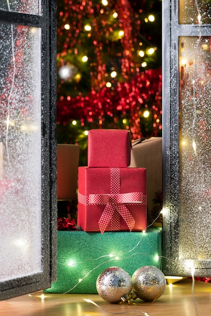 Free photo front view of beautiful christmas gifts