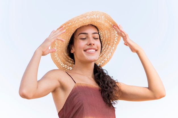 Front view of beautiful girl at beach