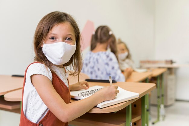 Front view of beautiful girls with face mask