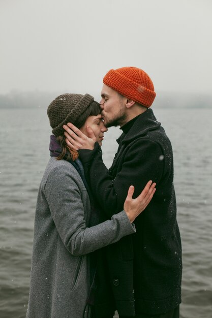 Front view of beautiful and happy couple