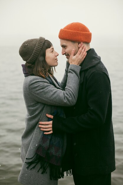 Front view of beautiful and happy couple