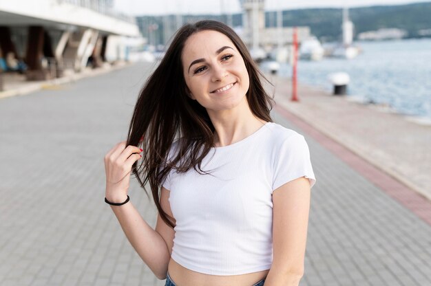 Front view of beautiful smiling girl