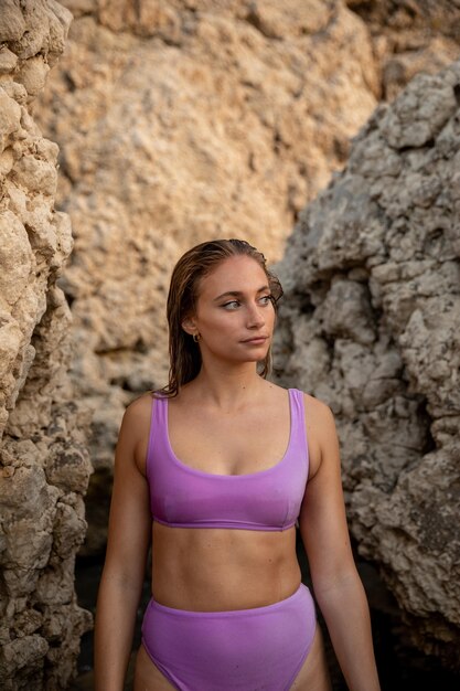 Front view of beautiful woman at beach