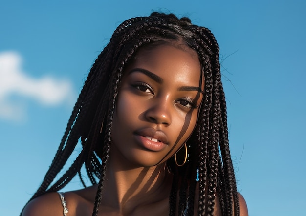 Free photo front view beautiful woman with braids