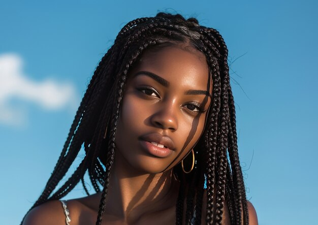 Front view beautiful woman with braids