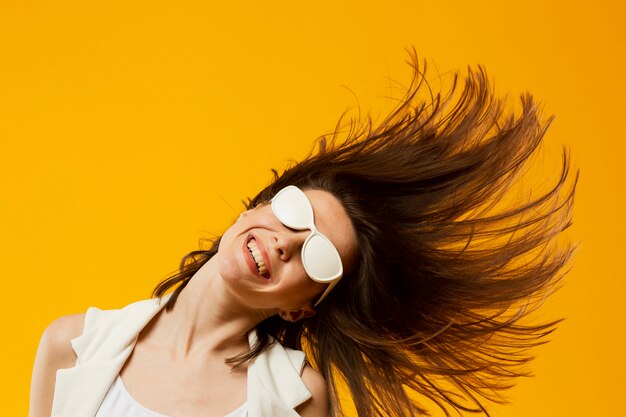 Front view of beautiful woman with glasses