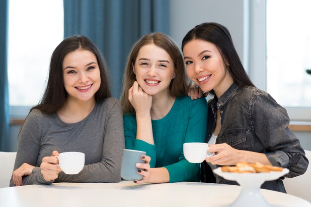 Front view beautiful young women smiling