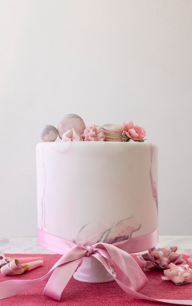 Front view of birthady cake with copy space