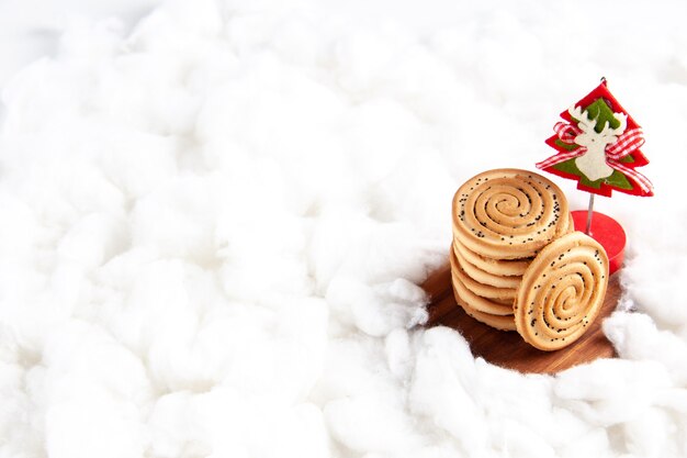 Front view biscuits stacked on top of each other on white background