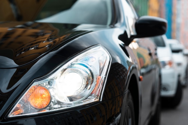 Front view of black car lights