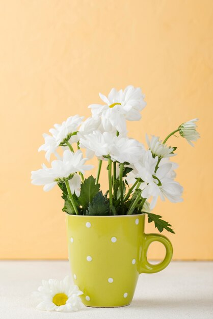 Front view blooming flowers on vase