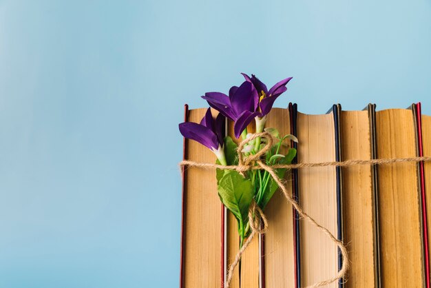 Front view book line with flowers