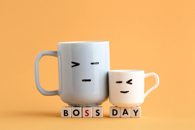 Front view of boss day concept with cups
