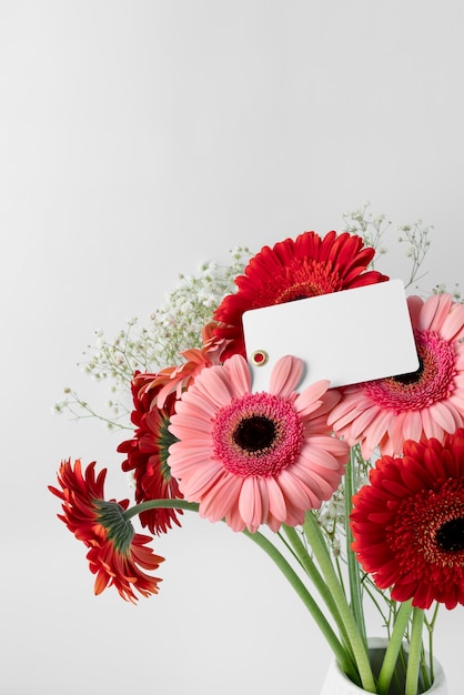 Front view of bouquet of flowers in vase