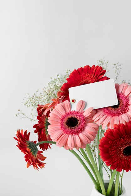 Front view of bouquet of flowers in vase