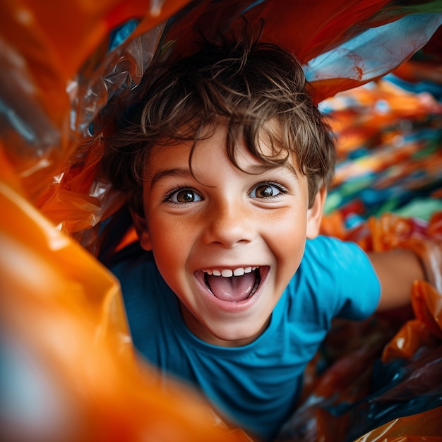 Foto gratuita ragazzo di vista frontale che si diverte al parco avventura