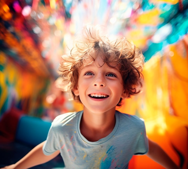 Foto gratuita ragazzo di vista frontale che si diverte al parco avventura