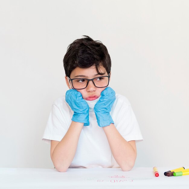 Front view boy with gloves