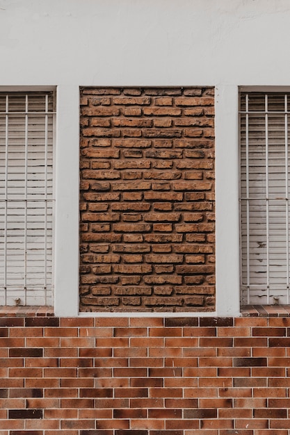 Front view of brick building in the city