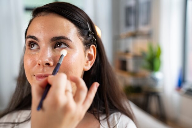 Front view bride getting ready for event