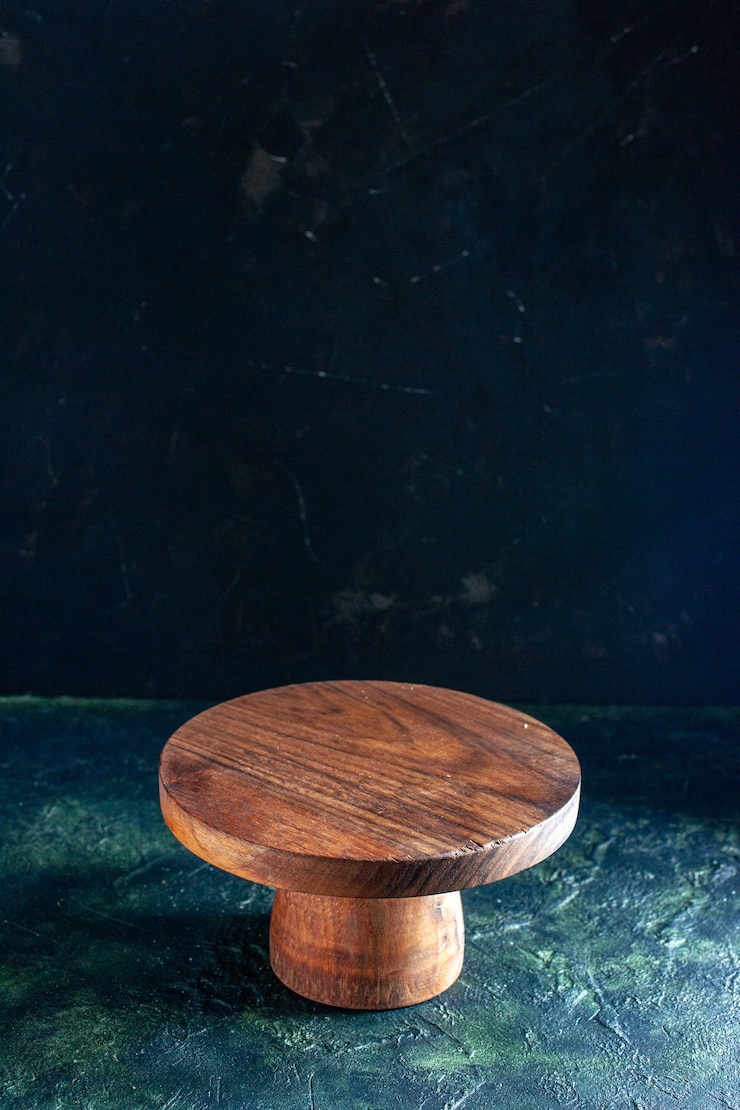 Free Photo front view brown wooden desk on dark blue wood color photo kitchen table