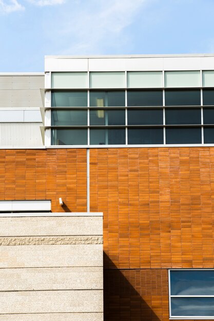 Front view building with bricks and stone