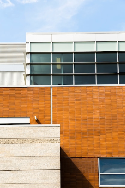 Front view building with bricks and stone